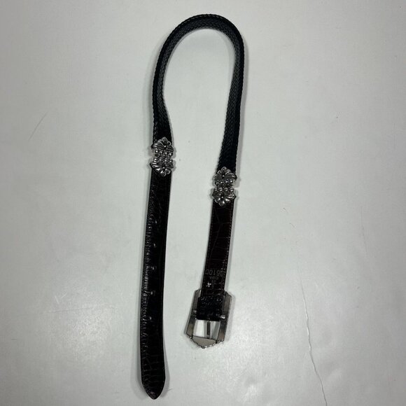 Brighton Black Brown Weave Reversible Belt Silver Tone Buckle Swivels Sz S / 28 - Picture 5 of 7
